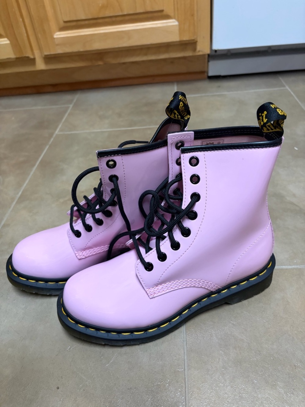 Dr. Martens Pink Lace-Up Combat Boots with Black Trim